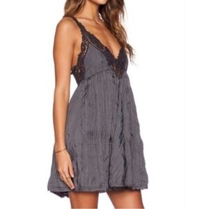 Free People Gray Lace Detail Breathless Crinkle Fabric Mini Dress Size Medium